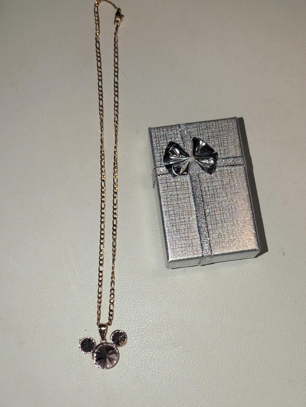 Fashion Gold Tone Chain Necklace with Pink Crystal Mickey Pendant